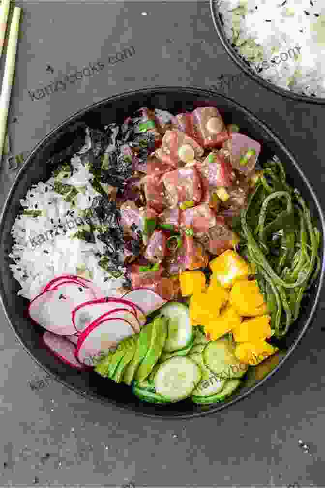 A Bowl Of Poke, A Traditional Hawaiian Dish Of Raw Fish Marinated In Soy Sauce, Sesame Oil, And Other Seasonings The Most Famous Aloha Recipes: The Best Flavors Of The Hawaiian Cuisine Gathered In One Cookbook