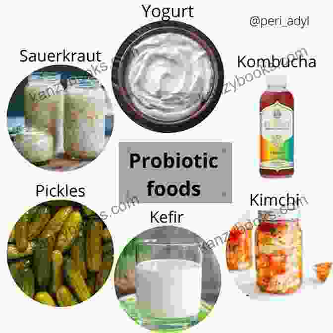 A Close Up Of A Variety Of Probiotics And Prebiotics, Including Yogurt, Kefir, Kimchi, Sauerkraut, And Bananas. Gut Insight: Probiotics And Prebiotics For Digestive Health And Well Being