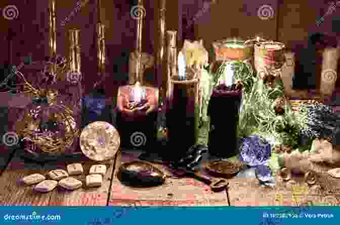 A Collection Of Aromatic Herbs, Shimmering Crystals, And Ancient Divination Tools, Arranged On A Moonlit Altar. The Little Of Earth Magic