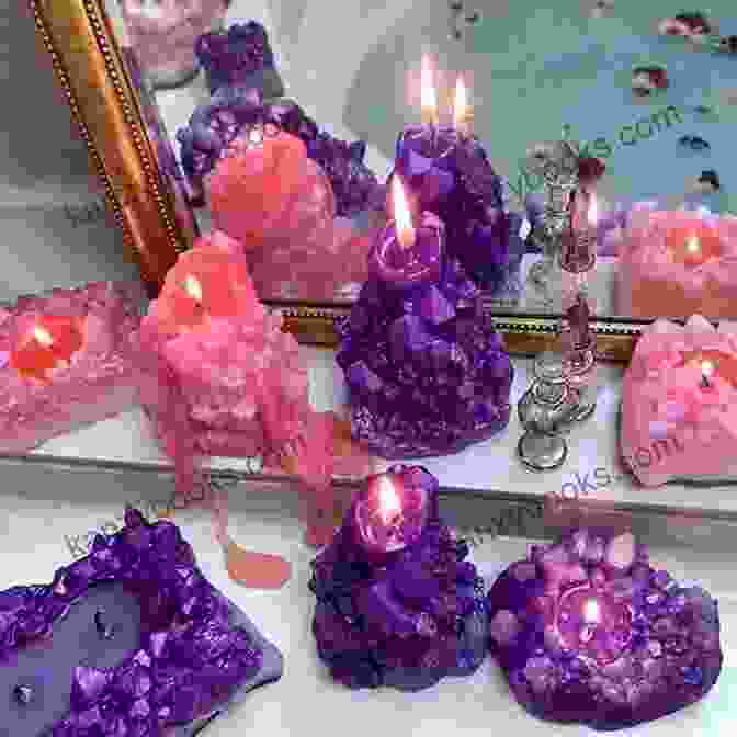 A Collection Of Crystals And Candles Placed In Front Of A Mirror, Creating A Serene And Magical Atmosphere. Oshun Mirror Magick S Rob