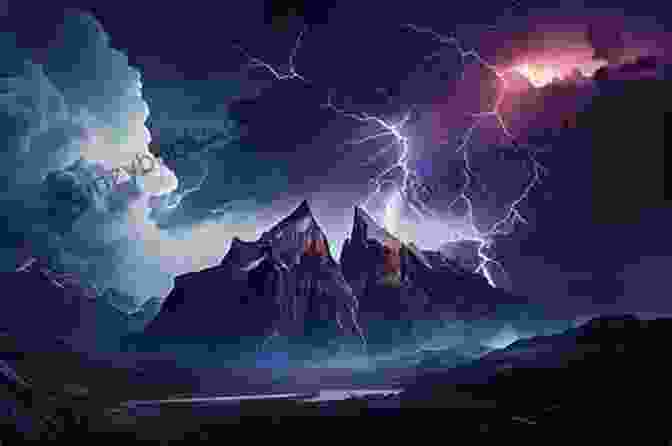 A Majestic Mountain Range Shrouded In Thunderclouds, With Lightning Bolts Illuminating The Peaks Thunder Rolling In The Mountains