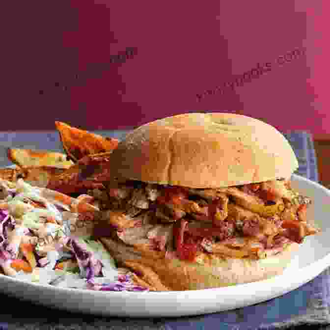 A Mouthwatering Image Of A Juicy Pulled Pork Sandwich Made In An Electric Pressure Cooker. Power Pressure Cooker XL Cookbook: 150 Amazing Electric Pressure Cooker Recipes For Fast Healthy And Incredibly Tasty Meals