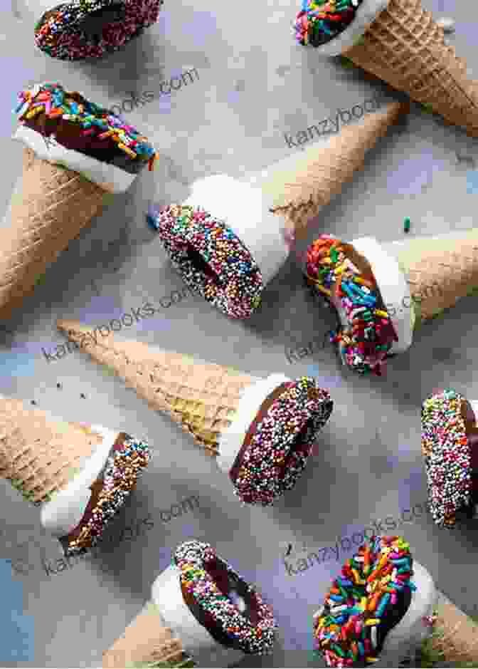 A Trio Of Ice Cream Cones Topped With Sprinkles, Chocolate Syrup, And Fresh Fruit Dragonshed Recipe Collection: Volume 15 Jelly Fruit And Ice Cream