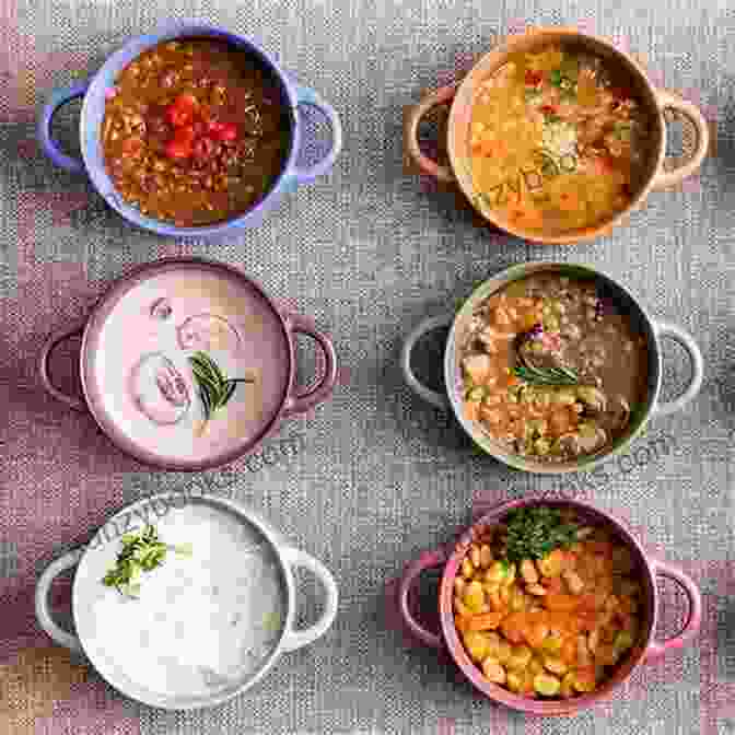 A Variety Of Colorful And Enticing Soups In Bowls A Soup A Day: 365 Delicious Soups For Every Day Of The Year