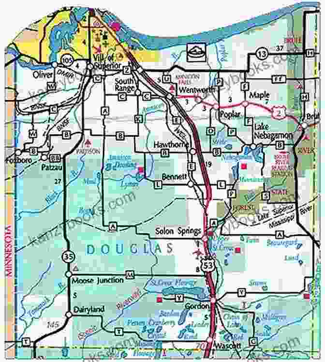 Map Of Douglas County, Wisconsin, With Fishing Spots Highlighted Northwest Wisconsin Fishing Map Guide Southern Region