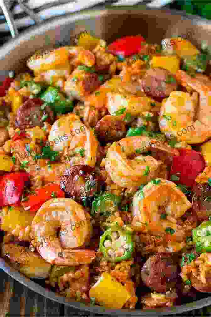 Savory Jambalaya With Shrimp, Sausage, And Rice Cajun Food Recipes From Louisiana: Authentic Gumbo: Vegan Louisiana Recipes